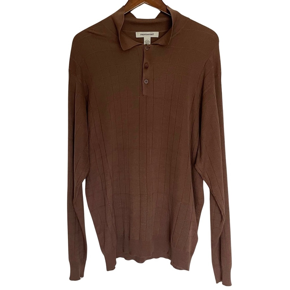 Pronto-Uomo Long Sleeve Sweater Brown Silk Cotton - Men’s Large